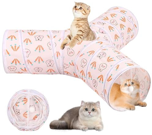 Pastoralist Katzentunnel für Innenkatzen, Y-Shape-Katzen-Tunnel mit hängenden Kugelspielzeug, Faltbarer Katzenkrinkle-Tunnel, Katzenröhrchen und Tunnel, Katzenspielzelt für Katzenkätzchen