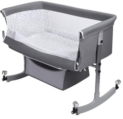 Wilitto Baby Stubenwagen mit Krümmungswiege, verstellbarer Nachttisch Stubenwagen Nachttisch Krippe mit Stauraum, Beweglicher Nachttisch Reise Babybett Tragbares Babybett Stubenwagen für Neugeborene
