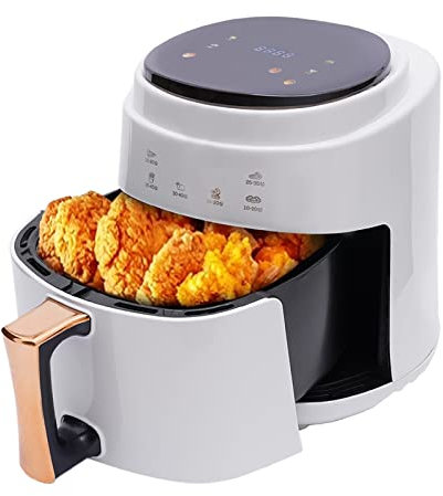 TFIANYNI 8L Fritteuse Heißluftfritteuse Mit LED, 1400W, Einstellbare, Mehrere Funktionen, Brushless Silent Motor, 26x25x30cm, Heissluftfritteuse Für Personen 1-4, Geschenk (Weiß)