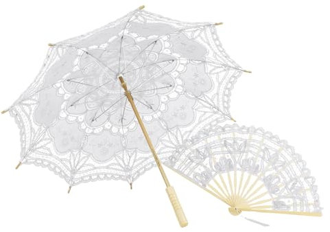 TOPTIE Sombrilla de encaje hecha a mano con elegante abanico de encaje para bodas, exposiciones de arte, blanco, Taille unique