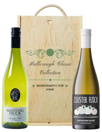 Marlborough Personalised Sauvignon Blanc Classic White Wine Gift Set (2 x 75cl) | 12.5% ABV | New Zealand White Wine Collection in Double Wooden Box
