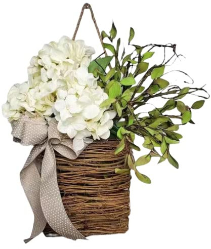 Hydrangea Door Hanging Basket Hydrangea Door Hanger Wreath Wildflowers Basket Decor Spring-Summer Front Wreath