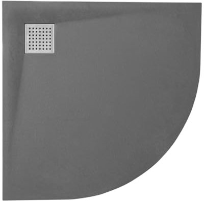 SMC Slate Stone Effect Shower Tray Grey Corner Quadrant - 900x900mm - with Stainless Steel Drain Cover