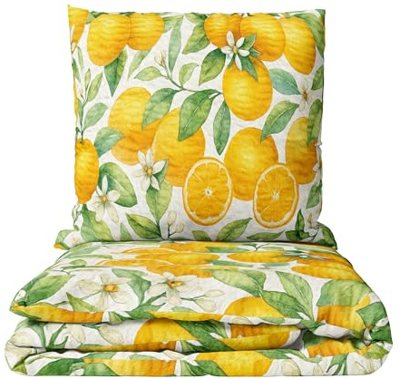 Leonado Vicenti Seersucker Bettwäsche 100% Baumwolle Orangen Design Mediterran 135x200 cm Kissenbezug 80x80 4 teilig Sommer Bezug Reißverschluss