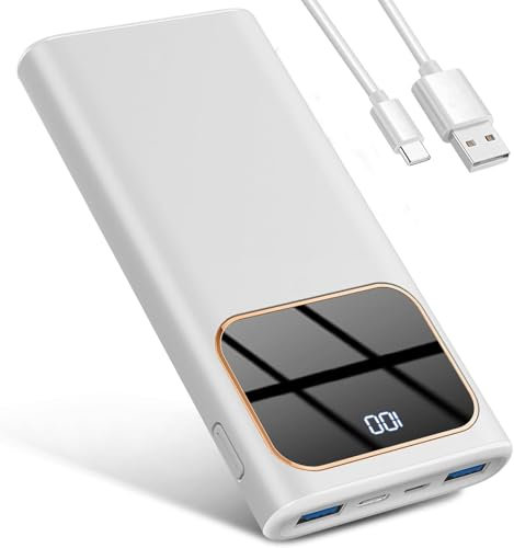 Power Bank, 10000mAh PowerBank Ricarica Rapida con Ingresso e Uscita USB-C Batteria Esterna, Caricatore Portatile Display LED per iPhone 15/16/Pro/Pro Max, Bianco