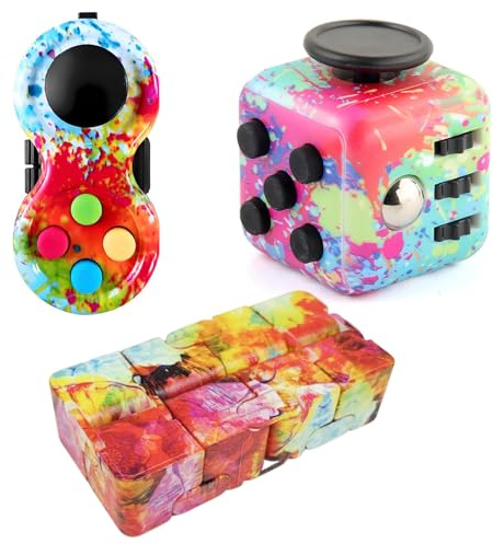 3 Piece Set Fidget Cube Set, Fidget Toys for Stress Relief, Fidget Toys for Adults & Kids, Portable Sensory Toys for Office, Classroom & Travel