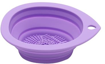 Foldable Silicone Makeup Brush Cleaner Mat Pad Bowl Portable Makeup Kits Cleaning Tool for Makeup Brushes Sponges Powder Puffs (Purple)