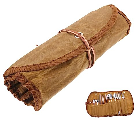 PENIKOKO Ensemble de Vaisselle de Voyage pour Pique-niques avec Pochette de Rangement, Couverts en Acier Inoxydable, Kit Portable 4 Pièces, Camping Randonnée Activités Plein Air