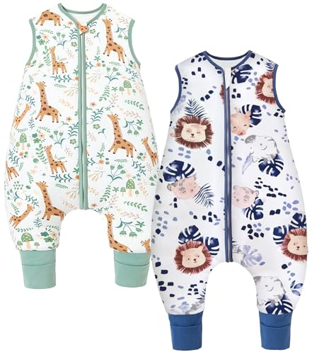 Chilsuessy Baby Schlafsack mit Füßen 2er Pack 2.5 Tog Kinder Winter Schlafsack Soft Baumwolle Baby Schlafsack mit Beinen, 2.5 Tog/Löwen + Tiere, 80cm/Baby Höhe 85-95cm