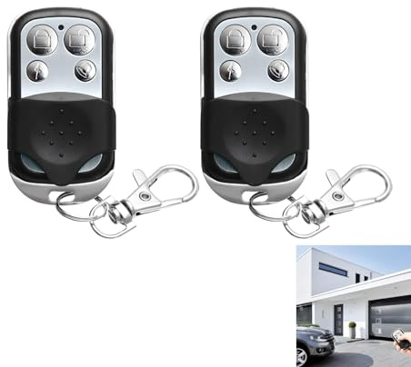 2 Pcs Universal 433MHz Garage Door Remote Control, Automatic Gate Remote, Cloning Key Fob, Wireless Garage Door Opener with Key Fob for Car Garage, Electric Gates, and Home Security Systems