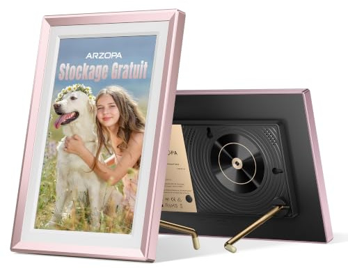 ARZOPA Metall Digitaler Bilderrahmen 10,1 Kostenloser Cloud Speicher WLAN Bilderrahmen Digital HD Touchscreen sofort Teilen Fotos Videos als personalisiertes Geschenk elegant Design-D10 Rose Gold