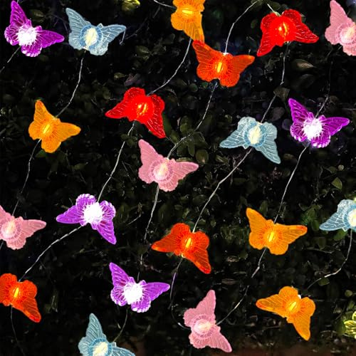 GoldRock 3M 30 Led Lichterkette Schmetterling Deko Bunt, 2 Modi Lichterketten Schmetterlinge Deko, Lichterkette Innen Außen Batterie für Frühlingsdeko, Osterdeko,Frühling Party,Geburtstag,Kinderzimmer