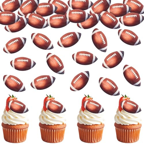 50 Stück Tortendeko Rugby Essbar,Esspapier Rugby Cupcake Topper,Sport Themed Party Dekoration für Kinder Geburtstag Party Kuchen Dekorationen