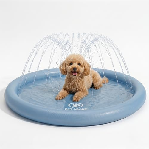 Pet Adore Dog Splash Pool with Sprinkler - Heavy Duty 7mm Thick Scratch Resistant Foldable Outdoor Dog Paddling Pool, Water Play Splash Pad Mat for Summer Garden Beach Backyard (100 cm)
