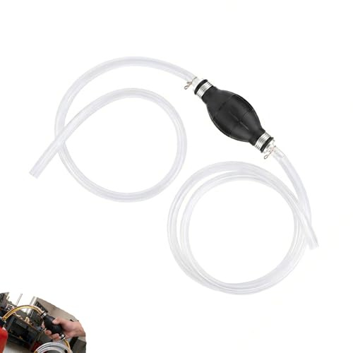 Tragbare Benzinpumpe Handpumpe, 1M Schlauch Absaugpumpe Kraftstoffpumpe, Multifunktions Flüssigkeitssauger mit 2 Metallklammer, Universal Transferpumpe für Benzine Diesel Öl Wasser Auto Boot Motorrad