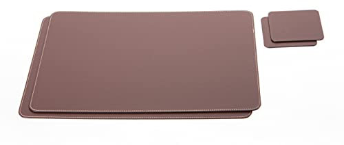 Niakalaz Braun Platzsets und Untersetzer aus Recyceltem Leder, 2 Stück Tischsets, Platzdeckchen 40x30 cm und Untersetzer 10x10 cm, (Braun)