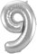 Folat 631792 - Folienballon Zahl 9 - silber - ca. 86 cm