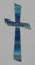Verziermaterial Wachsmotiv Kreuz blau silber, multicolor 11 x 5 cm - Wachsornament, Wachsdekore Kreuz für Kerzen - 9611 - zum Kerzen gestalten und basteln.
