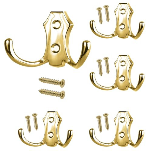 Stahlia Garderobenhaken GOLD (5 Stück) Haken zum Schrauben vintage Kleiderhaken Garderobe KURZ Haken für Garderobe Metallhaken
