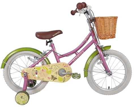 Elswick Hope 16 Kids Heritage Bike | Girls Heritage bike | Low-step frame, Hi-rise handlebars, Front basket | green/dark pink | Ages 4+