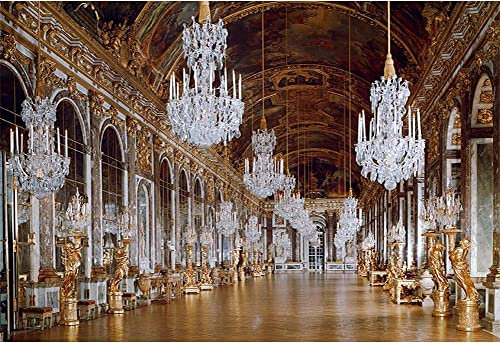 AOFOTO 2,1 x 1,5 m Versailles Palace Spiegel Galerie Hintergrund Luxus Kronleuchter Fotografie Hintergrund Skulptur Retro Decke Wandbild Hochzeit Liebhaber Erwachsene Porträt Vintage Fotostudio