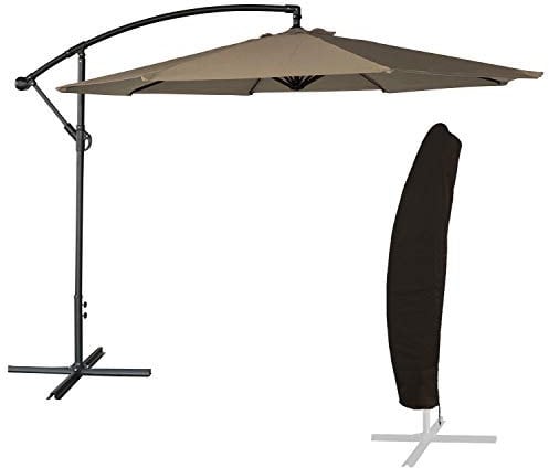 Happy Garden Parasol déporté OAHU Rond 3,50m de diamètre Taupe manivelle. Parasol déporté inclinable et Rabattable avec Housse de Protection.
