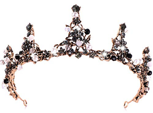 BETOY Brautschmuck Tiara Krone Strass Tiara Krone Braut Tiara Crystal Retro Schwarz für Partys oder Hochzeiten