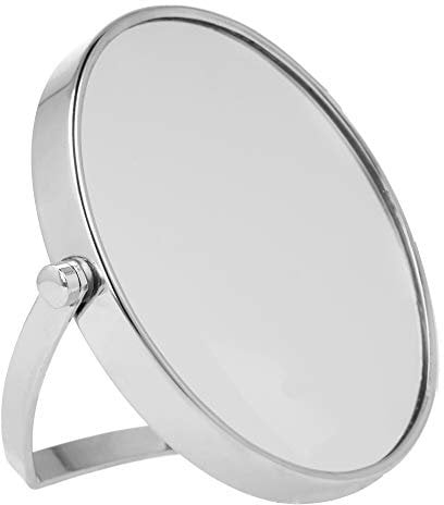 PARSA Beauty Miroir de maquillage - Miroir sur pied pour salle de bain et coiffeuse - Miroir rond avec vue normale et grossissement 5x - Miroir de maquillage argenté chromé