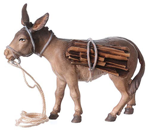 Esel mit Brennholz Krippe Mod. Original Grödnertal Holz 12cm