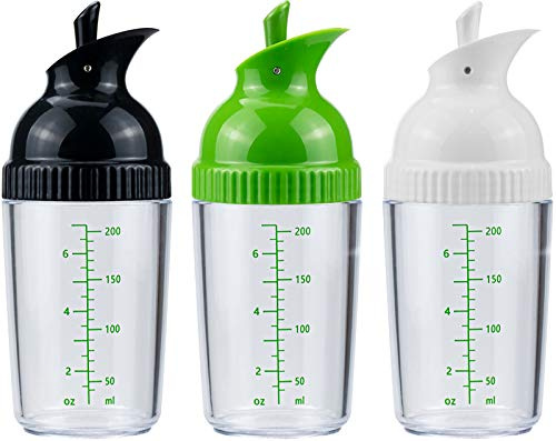 Nicunom 3 Pack Salad Dressing Shaker Container, 7 Oz Salad Dressing Mixer Bottle Mixer Dispenser, Dripless Pour, Soft Grip, BPA Free