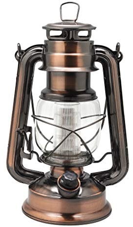 YAKii LED Hurricane Lamp Metal Hanging Storm Lamp 12 LED Dimmer Switch Warm White Battery Operated Lantern Power Outage Indoor Camping Lighting Outdoor Lantern(Copper)