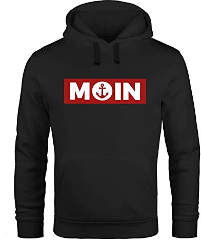 Neverless® Hoodie Herren Moin norddeutsch Morgen Anker Kapuzen-Pullover Print Männer Fashion Streetstyle schwarz M