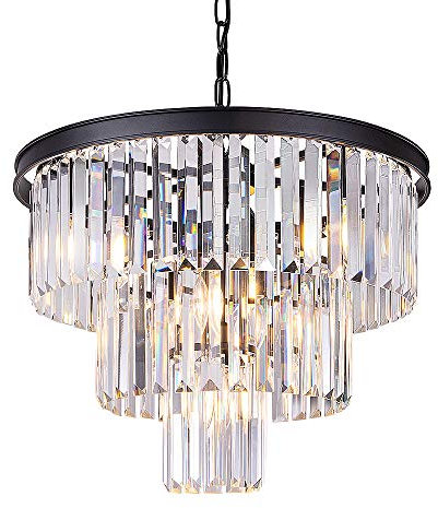 Wellmet 7-Licht Kristallleuchter Ø50cm Schwarz Kronleuchter Modern Kristall Pendelleuchte Esstisch Premium Deckenleuchte hängend Lüster Wohnzimmer Deckenlampe Hängeleuchte Glas Schlafzimmerlampe Rund
