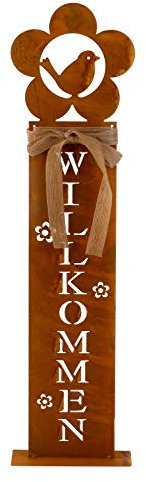 Mel-O-Design Willkommen Schild aus Metall Gartendeko Gartenschild Vorgarten - Höhe 58cm