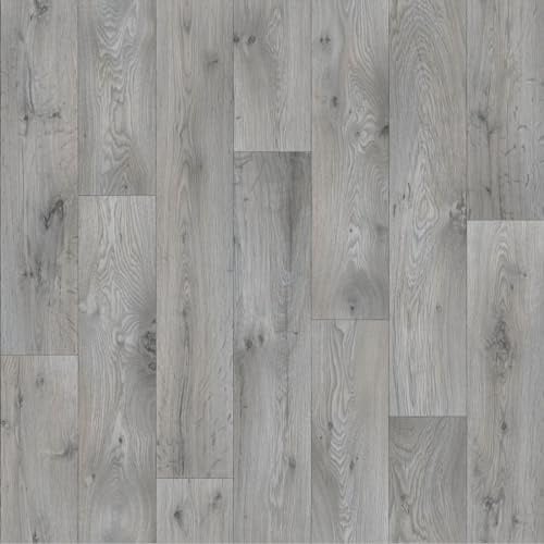 VINYL FLOORING UK Grey Non-Slip Wood Effect Vinyl Flooring Roll For Living Room, Dining Room, Hallways, 2.3mm Thick Vinyl Sheet, Waterproof Lino Flooring, 5 Years Warranty-5m(16'4) X 3m(9'9)-15m²