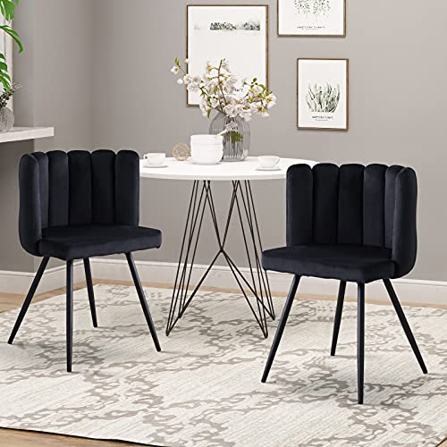 CLIPOP Schminktisch Stuhl, Lesesessel Bequem, Lounge & Cocktailsessel, Muschelsessel Weicher Kleiner Wohnzimmer Sessel mit Metal Leg, Polsterstuhl mit Armlehnen für Schlafzimmer (2, Schwarz)