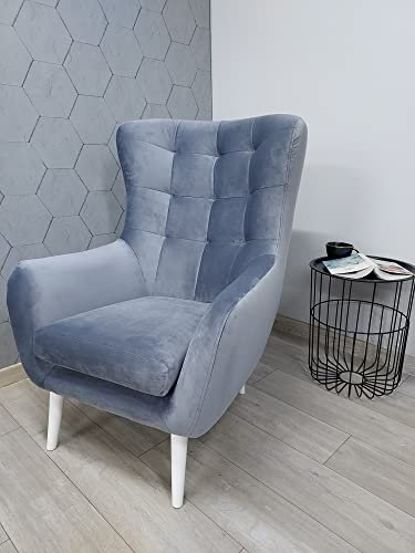 MartHome Ergonomischer Polstersessel GABI - Skandinavischer Sessel Relaxsessel Wohnzimmerstuhl - Schlafzimmer Velour Stuhl Fernsehen, Lesen - Stilvoller Wohnzimmersessel (Grau A20, ohne Fußstütze)