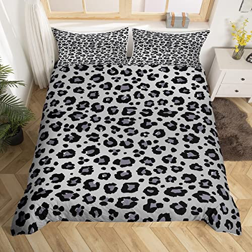 Loussiesd Leopard Drucken Bettwäsche Set 135x200cm für Mädchen Jungen Kinder Grau Schwarz Gepard Drucken Betten Set Dekorativ Afrika Tier Tierwelt Bettbezug Set Safari Haut Textur 2St