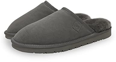Rohn Moden Lammfell Hausschuhe Loisl für Herren, echt Schaffell Pantoffel mit EVA-Sohle in top Qualität, Schlappen in grau (46 EU, grau, numeric_46)