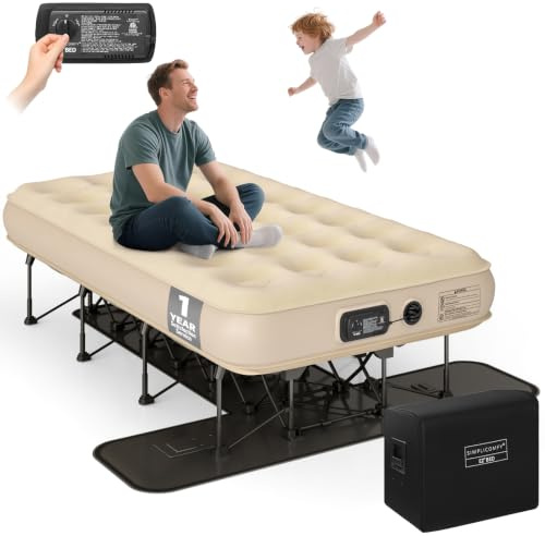 Simpli Comfy EZ Bed - Materasso ad aria autogonfiabile singolo con telaio integrato, pompa e fodera, letto ad aria ideale per casa, ospiti e viaggi