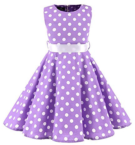 IWEMEK Robe Cérémonie Vintage Enfant Rockabilly Année 50/60 Retro à Pois Polka Dot Imprimé Floral de Soirée Fête Cocktail Noël Mariage sans Manches A-Ligne Midi 4-12 Ans