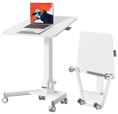 JYLH JOYSEEKER Faltbarer mobiler Stehpult, 90 neigbarer Rollschreibtisch, höhenverstellbar, tragbarer Laptop-Arbeitsplatz für Home Office, einfach zu falten, Weiß
