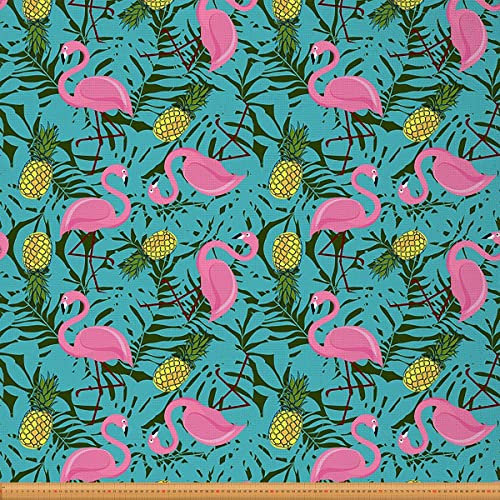 Karikatur Flamingo Stoff Meterware Tropisches Hawaii Exotische Palmenblätter Thema Polsterstoff für Stühle Couch Tropische Ananas Dekor wasserdichter Stoff 92x150cm