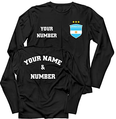 lepni.me Herren Argentinien Fußball Trikot Weltmeisterschaft 2022 Meister mit Ihrem Namen und Nummer | Argentinische Personalisierte Flagge Abzeichen (M Schwarz mit 3 Sternen Mehrfarben)