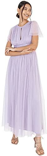 Anaya with Love Ladies Midaxi Dress for Women High Waist Keyhole Short Flutter Sleeve Crew Neckline for Wedding Guest Bridesmaids Prom Moody Lilac Size 12