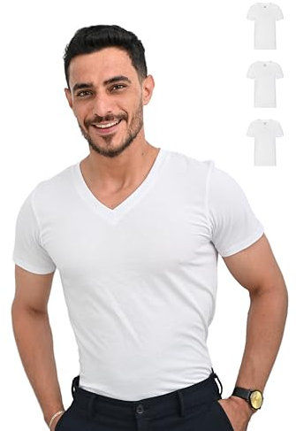 SKIPPER Camiseta 100% algodón para Hombre con Escote en V (3 Unidades) | Camisetas básicas en Color Blanco | Camiseta Interior de Manga Corta | Certificación Oeko-Tex | L