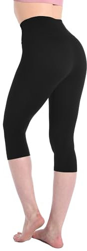 Leafigure Leggings Damen High Waist - 3/4 Leggins Blickdicht Schwarze für Sport Gym Yoga L-XL