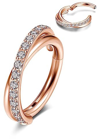 JSDDE Segmentring Clicker aus Edelstahl 16g Ohrpiercing mit Zirkonia Tragus Helix Conch Daith Piercing Ring Nasenring Piercing Lippenpiercing Ring 8mm (Rosegold)