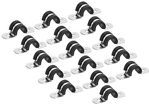 Sourcing Map 22Pcs 10mm(3/8) Rubber Pipe Strap, Black 304 Stainless Steel Hose Clamp, U Shape Metal Clamp Tube Holder for Tube Pipe Wire