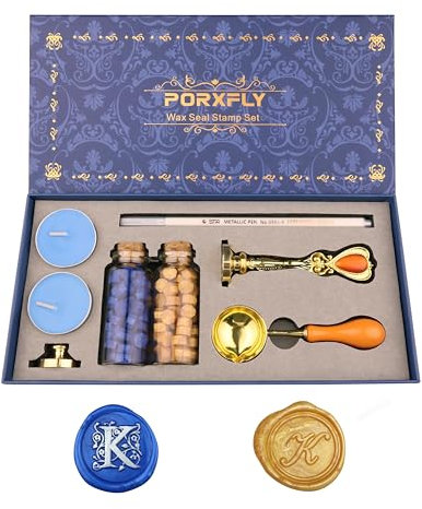 PORXFLY 2 Stück Letter K Wachs-Siegel-Stempel-Set, Initial Alphabet Wachs-Siegel-Stempel-Kit Vintage Geschenk-Box, A bis Z Buchstaben-Serie Stempels für Hochzeit Einladungen, Umschläge (K)